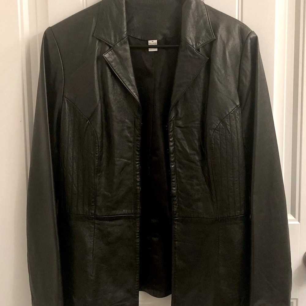 Black Leather Blazer 100% Genuine Leather Size M - Picture 8 of 11
